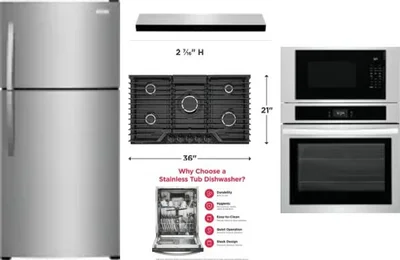 5 Piece Package Includes Refrigerator, Cooktop, Wall Oven, Hood And Dishwasher