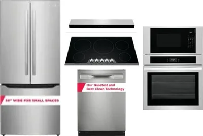 5 Piece Package Includes Refrigerator, Cooktop, Wall Oven, Hood And Dishwasher