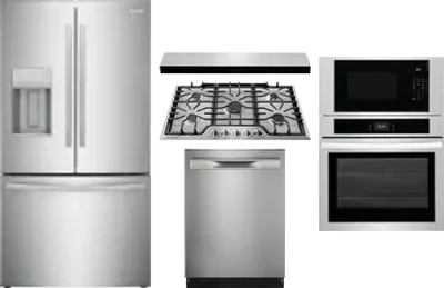 5 Piece Package Includes Refrigerator, Cooktop, Wall Oven, Hood And Dishwasher