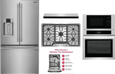 5 Piece Package Includes Refrigerator, Cooktop, Wall Oven, Hood And Dishwasher