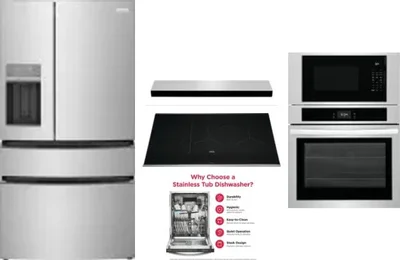 5 Piece Package Includes Refrigerator, Cooktop, Wall Oven, Hood And Dishwasher