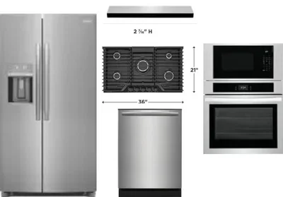 5 Piece Package Includes Refrigerator, Cooktop, Wall Oven, Hood And Dishwasher