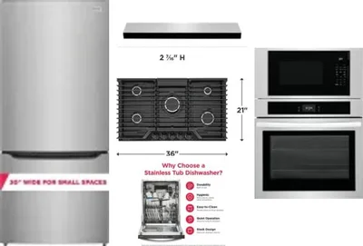 5 Piece Package Includes Refrigerator, Cooktop, Wall Oven, Hood And Dishwasher