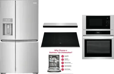 5 Piece Package Includes Refrigerator, Cooktop, Wall Oven, Hood And Dishwasher