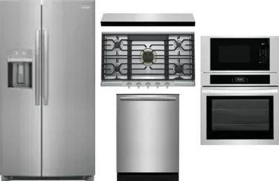 5 Piece Package Includes Refrigerator, Cooktop, Wall Oven, Hood And Dishwasher