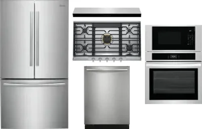 5 Piece Package Includes Refrigerator, Cooktop, Wall Oven, Hood And Dishwasher