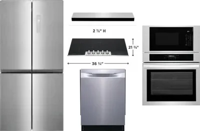 5 Piece Package Includes Refrigerator, Cooktop, Wall Oven, Hood And Dishwasher
