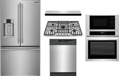 5 Piece Package Includes Refrigerator, Cooktop, Wall Oven, Hood And Dishwasher