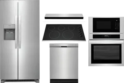 5 Piece Package Includes Refrigerator, Cooktop, Wall Oven, Hood And Dishwasher