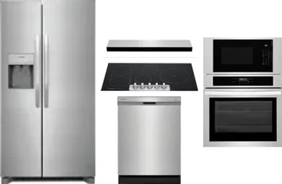 5 Piece Package Includes Refrigerator, Cooktop, Wall Oven, Hood And Dishwasher