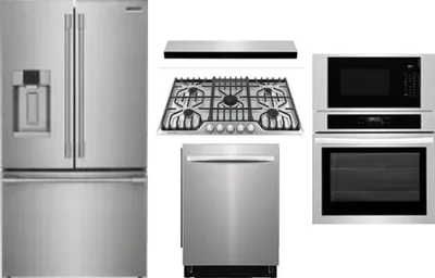 5 Piece Package Includes Refrigerator, Cooktop, Wall Oven, Hood And Dishwasher