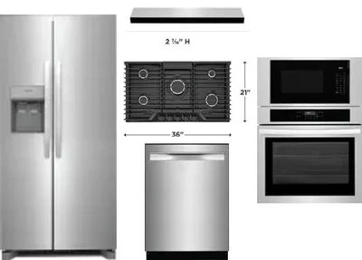 5 Piece Package Includes Refrigerator, Cooktop, Wall Oven, Hood And Dishwasher