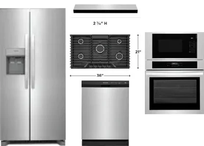 5 Piece Package Includes Refrigerator, Cooktop, Wall Oven, Hood And Dishwasher