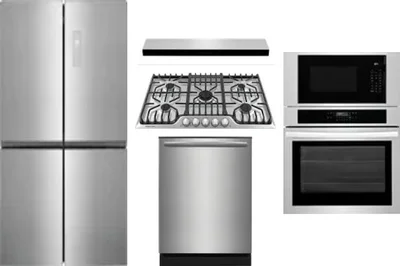 5 Piece Package Includes Refrigerator, Cooktop, Wall Oven, Hood And Dishwasher