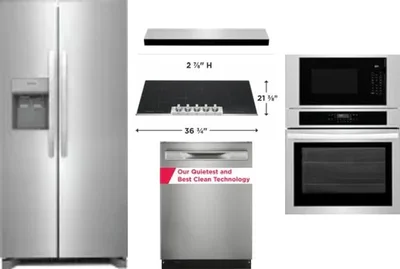 5 Piece Package Includes Refrigerator, Cooktop, Wall Oven, Hood And Dishwasher