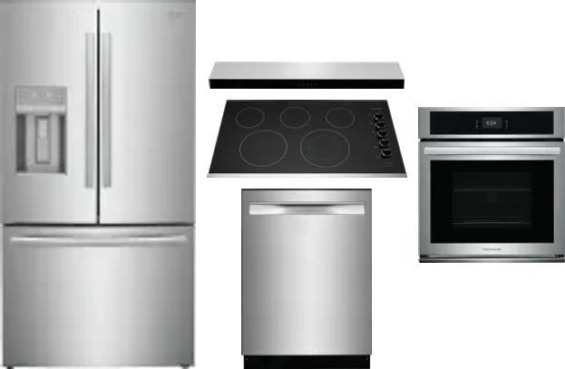 5 Piece Package Includes Refrigerator, Cooktop, Wall Oven, Hood And Dishwasher