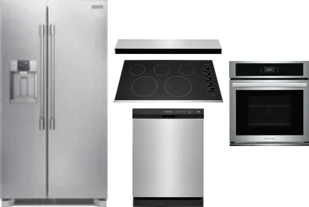 5 Piece Package Includes Refrigerator, Cooktop, Wall Oven, Hood And Dishwasher