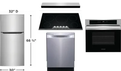 5 Piece Package Includes Refrigerator, Cooktop, Wall Oven, Hood And Dishwasher