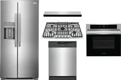 5 Piece Package Includes Refrigerator, Cooktop, Wall Oven, Hood And Dishwasher