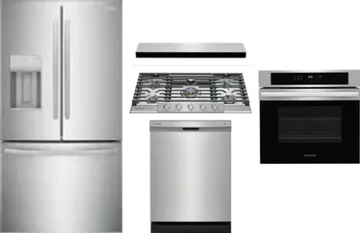 5 Piece Package Includes Refrigerator, Cooktop, Wall Oven, Hood And Dishwasher
