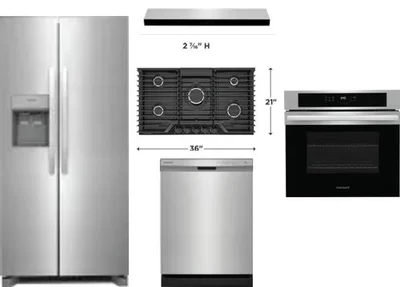5 Piece Package Includes Refrigerator, Cooktop, Wall Oven, Hood And Dishwasher