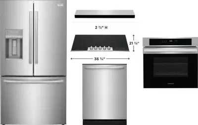 5 Piece Package Includes Refrigerator, Cooktop, Wall Oven, Hood And Dishwasher