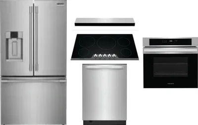5 Piece Package Includes Refrigerator, Cooktop, Wall Oven, Hood And Dishwasher