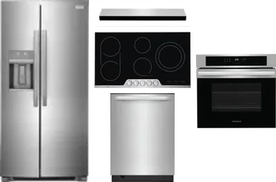 5 Piece Package Includes Refrigerator, Cooktop, Wall Oven, Hood And Dishwasher