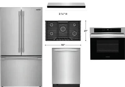 5 Piece Package Includes Refrigerator, Cooktop, Wall Oven, Hood And Dishwasher