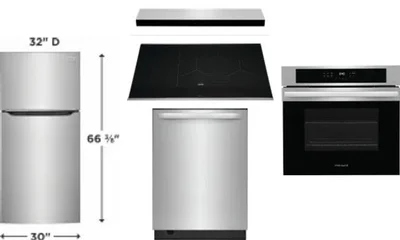 5 Piece Package Includes Refrigerator, Cooktop, Wall Oven, Hood And Dishwasher