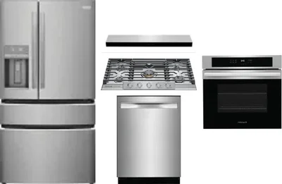 5 Piece Package Includes Refrigerator, Cooktop, Wall Oven, Hood And Dishwasher