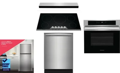 5 Piece Package Includes Refrigerator, Cooktop, Wall Oven, Hood And Dishwasher