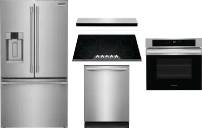 5 Piece Package Includes Refrigerator, Cooktop, Wall Oven, Hood And Dishwasher