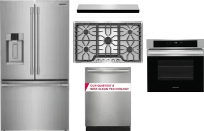 5 Piece Package Includes Refrigerator, Cooktop, Wall Oven, Hood And Dishwasher