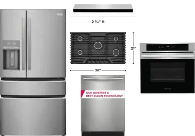 5 Piece Package Includes Refrigerator, Cooktop, Wall Oven, Hood And Dishwasher