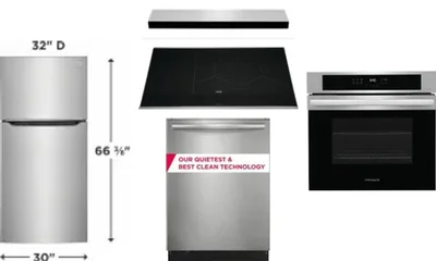 5 Piece Package Includes Refrigerator, Cooktop, Wall Oven, Hood And Dishwasher