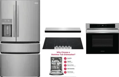 5 Piece Package Includes Refrigerator, Cooktop, Wall Oven, Hood And Dishwasher