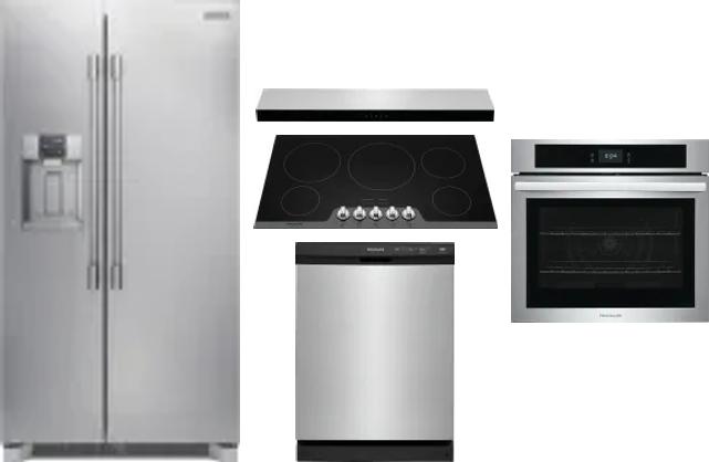 5 Piece Package Includes Refrigerator, Cooktop, Wall Oven, Hood And Dishwasher