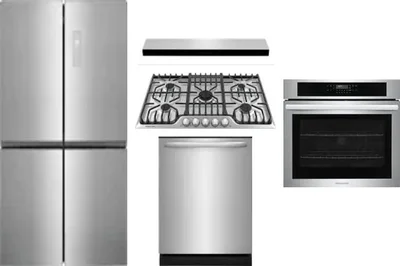 5 Piece Package Includes Refrigerator, Cooktop, Wall Oven, Hood And Dishwasher