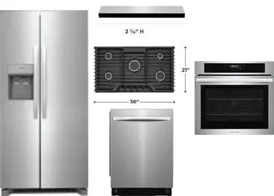 5 Piece Package Includes Refrigerator, Cooktop, Wall Oven, Hood And Dishwasher