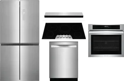 5 Piece Package Includes Refrigerator, Cooktop, Wall Oven, Hood And Dishwasher
