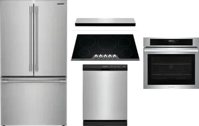5 Piece Package Includes Refrigerator, Cooktop, Wall Oven, Hood And Dishwasher