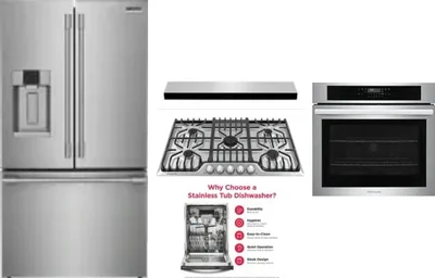 5 Piece Package Includes Refrigerator, Cooktop, Wall Oven, Hood And Dishwasher