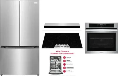 5 Piece Package Includes Refrigerator, Cooktop, Wall Oven, Hood And Dishwasher