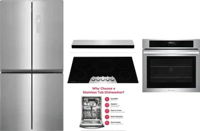 5 Piece Package Includes Refrigerator, Cooktop, Wall Oven, Hood And Dishwasher