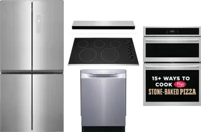 5 Piece Package Includes Refrigerator, Cooktop, Wall Oven, Hood And Dishwasher