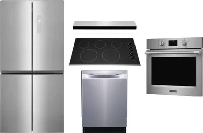 5 Piece Package Includes Refrigerator, Cooktop, Wall Oven, Hood And Dishwasher