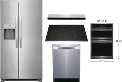 5 Piece Package Includes Refrigerator, Cooktop, Wall Oven, Hood And Dishwasher