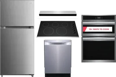 5 Piece Package Includes Refrigerator, Cooktop, Wall Oven, Hood And Dishwasher