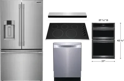 5 Piece Package Includes Refrigerator, Cooktop, Wall Oven, Hood And Dishwasher